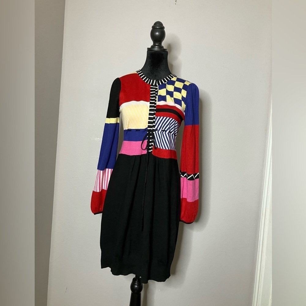 Couture Colorful Long Sleeve Sweater Dress sz Small